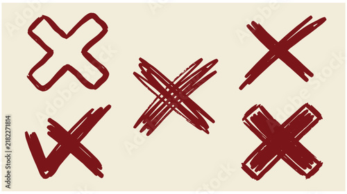 Set of hand drawn cross marks and check symbols in grungy sketchy marker style with symbolism illustration handdrawn incorrect selection questionnaire feedback collection monochrome