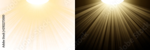 Quadro su tela Sunlight rays sunburst glowing golden beams vertical sun crepuscular shine overl