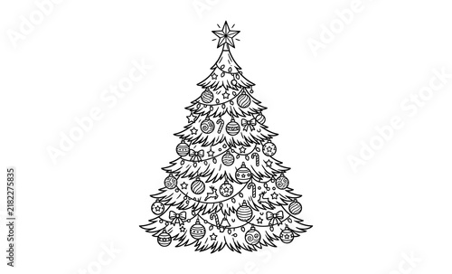 Decorated Christmas Tree Outline Illustration
