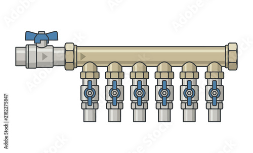 Plumbing Manifold with Six Valves Vector Illustration