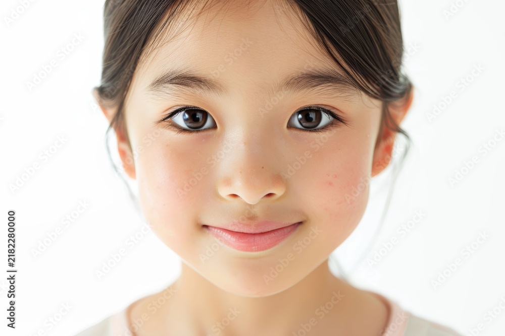Obraz premium A close up of an Asian Kid Girl seen through repeating reflections with plenty of open space for text.