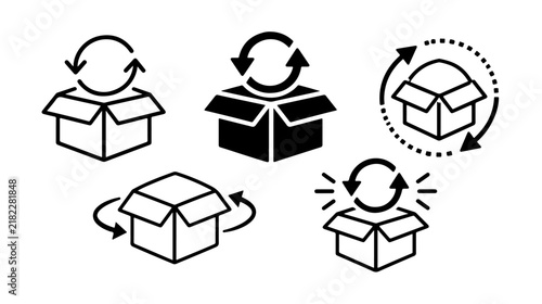 Package Return Box Icon with Circular Arrows, Shipping Exchange and Delivery Symbol