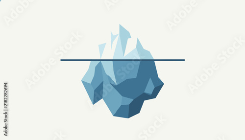 Iceberg vector illustration showing the metaphoric tip of the iceberg with the massive hidden portion deep underwater.