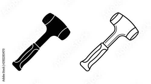 Foto Rubber mallet silhouette against a white background presented in two variations