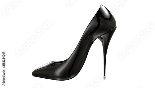 Obraz na plátně Glossy black stiletto high heel shoe elegant fashion accessory, isolated on tran
