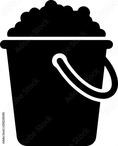 A simple black silhouette icon of a bucket filled with sand or popcorn, featuring a clean minimalist design suitable for various digital applications, web interfaces, and creative graphic projects.