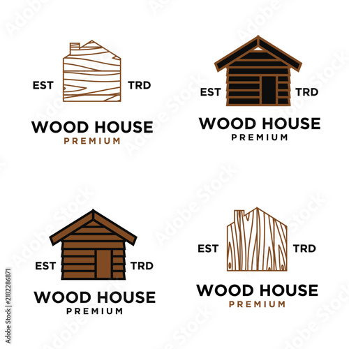 Rustic Wood House and Log Cabin Logo Designs Set Vector Collection