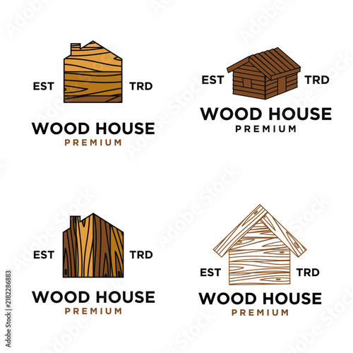 Wood House Logo Designs Collection with Rustic Timber Home Icons for Construction and Real Estate Branding