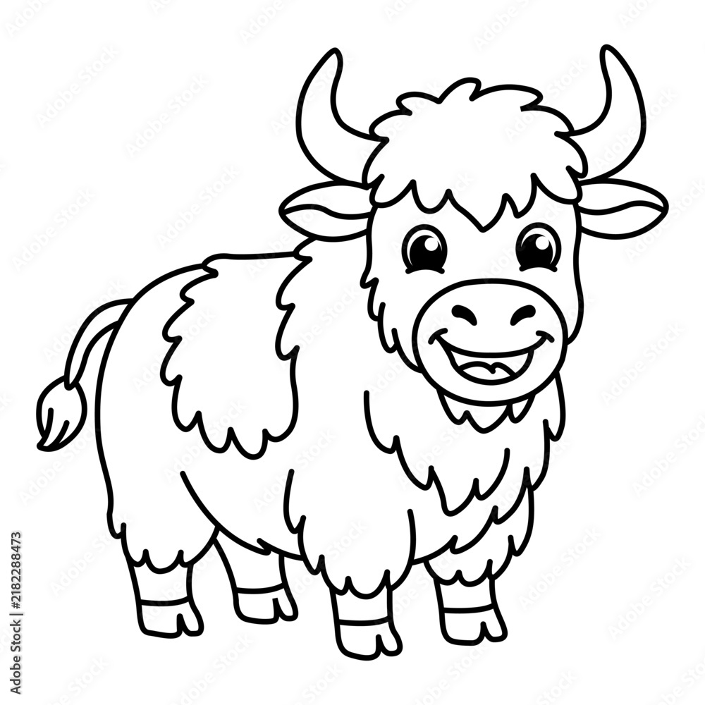 Obraz premium Yak Coloring Page, Black and White Farm Animal Illustration