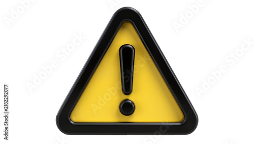 Cuadro en lienzo Yellow triangular warning sign with black border and exclamation mark, isolated