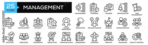 Management icon collection set. Containing design Management, Planning, Training, Organization, Time Management