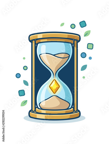Hourglass with flowing sand and geometric shapes