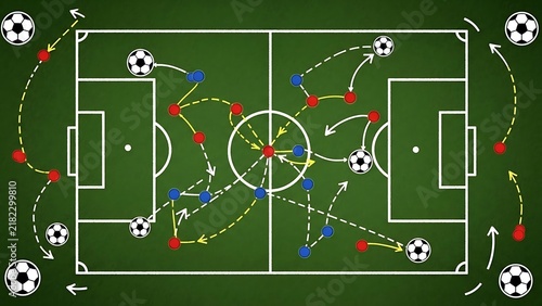 Soccer football field tactical strategy board showing player positions and movement arrows