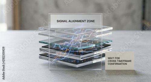 Obraz w ramie Stacked Transparent Data Layers with Signal Alignment Zone and Graph Patterns