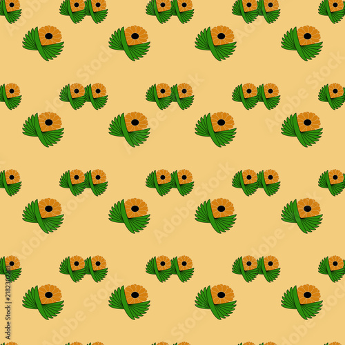 Obraz na plátne Seamless green leaf and mini bağ pattern