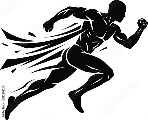 Silhouette of a Fast Running Athlete with Dynamic Motion Lines