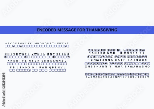 Encoded Thanksgiving message in artistic layout with abstract background