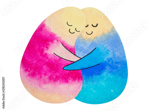 couple love soulmate together mind mental health spiritual heal warm romantic happy heart hug care positive art design illustration watercolor painting cartoon relationship symbol valentine concept