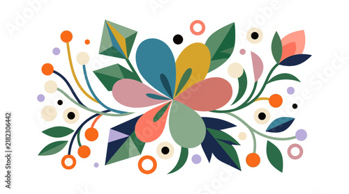 Colorful geometric floral illustration on white background