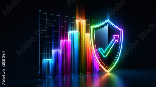 Cybersecurity shield protecting financial data growth chart