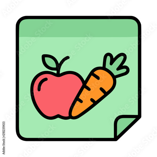 Illustration of an apple and a carrot on a light green sticky note