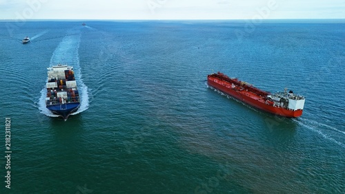 Container Ship Carrying Cargo Through the North Sea