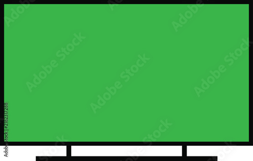 Modern television screen with a green chroma key display isolated on a white background