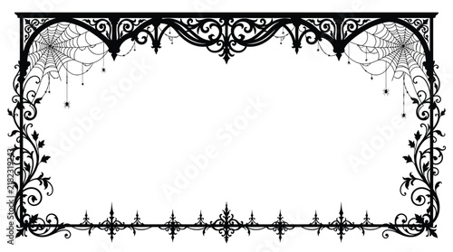Foto Haloween border Gothic wrought iron frame vector, vintage Halloween border with