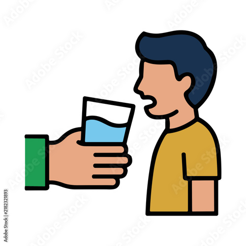 Фотография Man drinking water from a glass offered by a hand