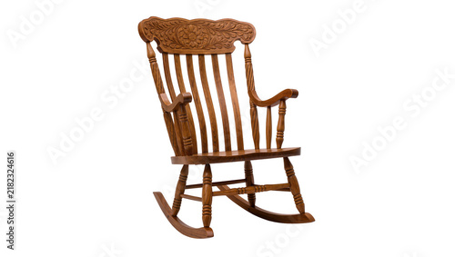 Foto Ornate carved wooden rocking chair with curved arms, isolated on transparent bac