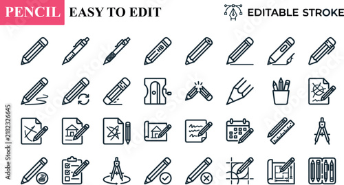 Pencil and Document Editing Icons Set for Writing and Content Creation