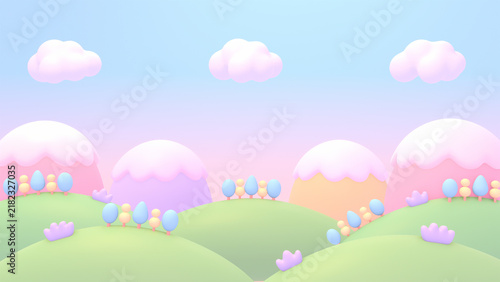 3D render of cute creamy mountains.
