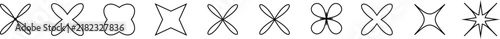 Set of ten simple black star and flower shapes for design elements and decorative icons