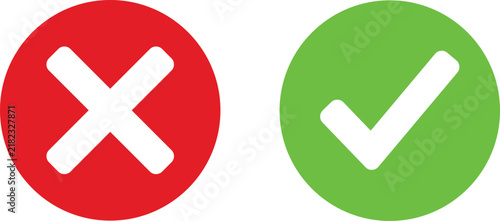 Red cross mark and green check mark icons for correct and incorrect choice buttons