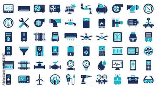 Modern HVAC and Climate Control Vector Icon Set