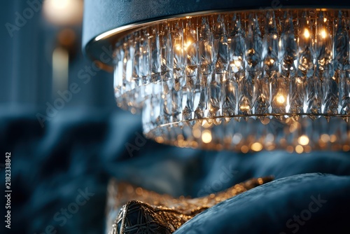 High-end bedroom interior with crystal chandelier