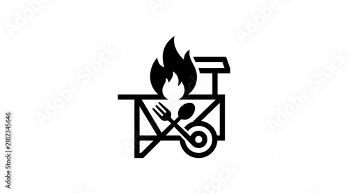 Street food cart icon vector with fire flame
