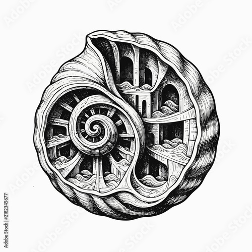 Intricate shell design illustrating a spiral architecture concept