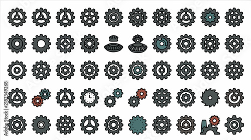 Mechanical Gear Icon Collection Vector Icon Set - Flat Design Symbols Collection Featuring gear, engine, machine, mechanism, cog for Web, App, UI and Business Presentation, Editable Stroke...