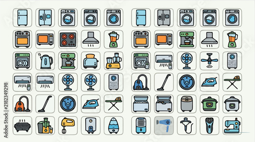 Home Appliance Icon Collection Vector Icon Set - Flat Design Symbols Collection Featuring appliance, house, household, domestic, residential for Web, App, UI and Business Presentation, Editable...