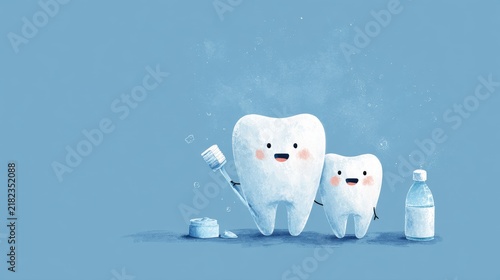 cute dental concept illustration, soft blue tone