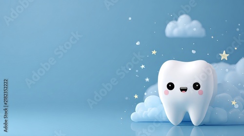 cute dental concept illustration, soft blue tone