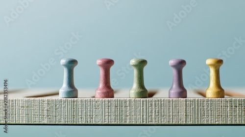 close-up of cribbage pegs on board, pastel background