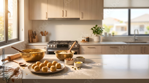 Messy Indian kitchen during Diwali preparation with homemade sweets and festive ingredients.