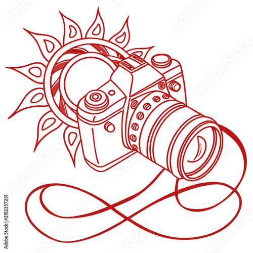 Bild auf Leinwand Professional digital camera illustration with sun rays design