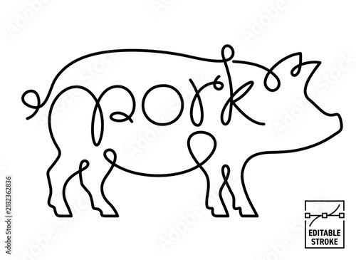 Pig Continuous Line Illustration with Editable Stroke