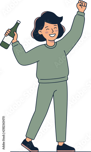 Canvas Print Illustration of a person holding a bottle with raised arm vector style