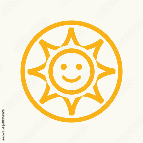 Flat Yellow Sun with Smiling Face Isolated