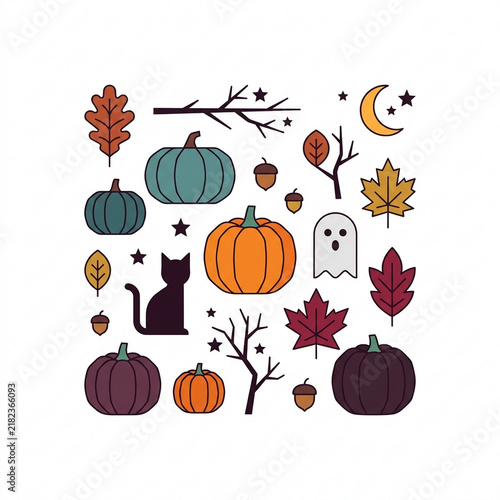 Collection pumpkins leaves digital photo graphic