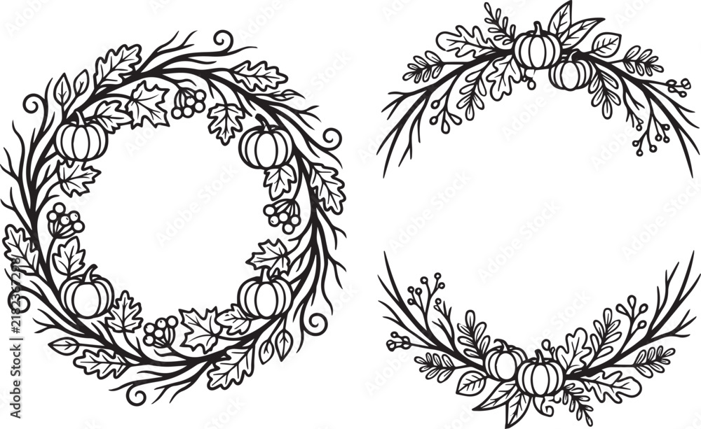 Obraz premium Halloween Pumpkin Botanical Wreath Frame
